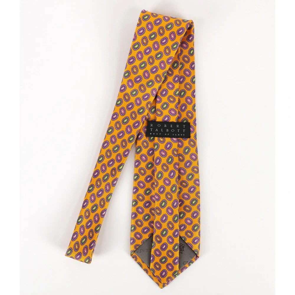 Robert Talbott Best of Class Silk Necktie Tie Orange Purple Medallion Silk USA
